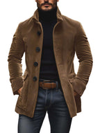 Men's button-front stand-collar jacket — detail view