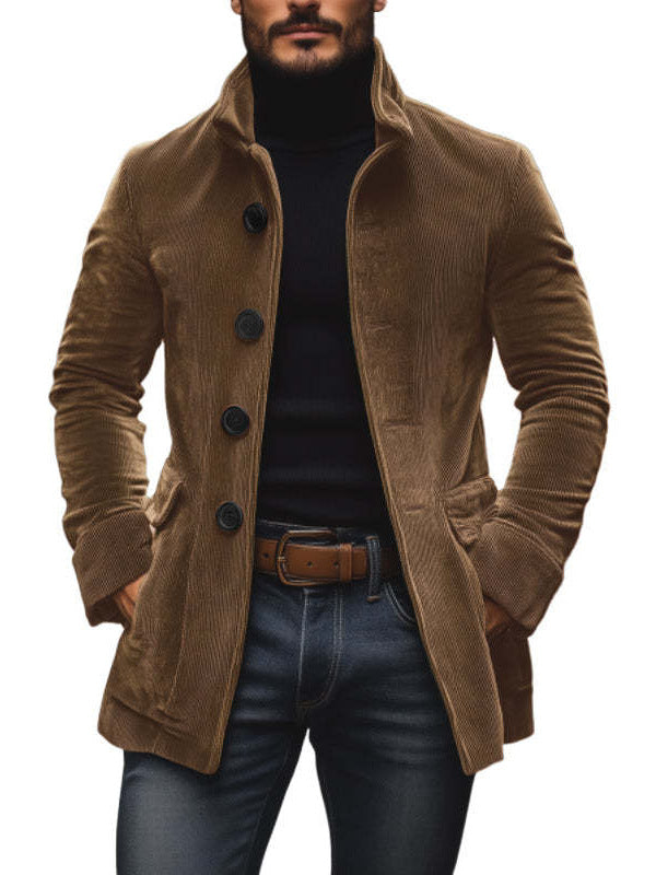 Men's button-front stand-collar jacket — detail view