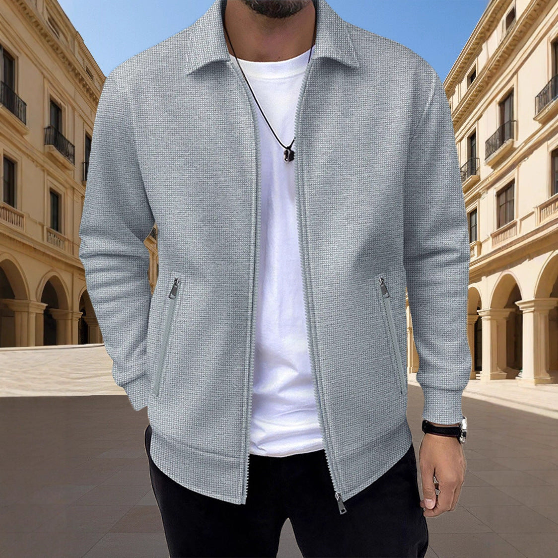 Men's slim-fit zip pocket cardigan — additional view