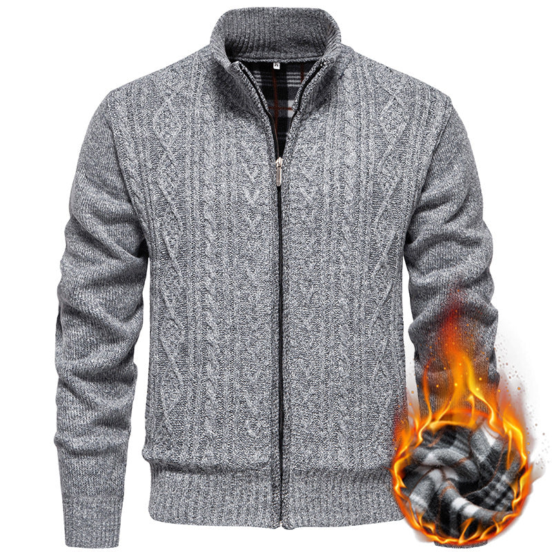 Men's chunky cable stand-collar cardigan — additional view