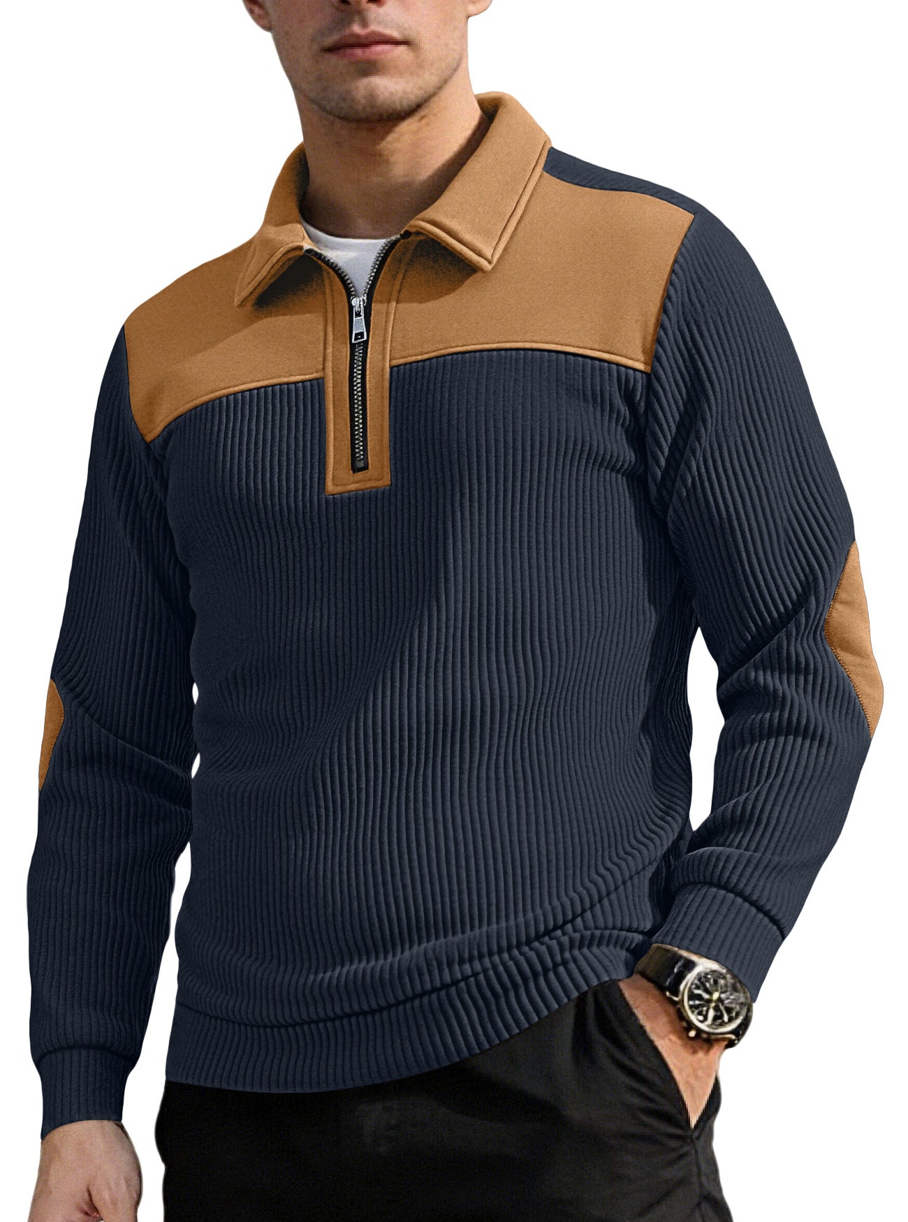 Men's embroidered lapel knit sweatshirt — additional view