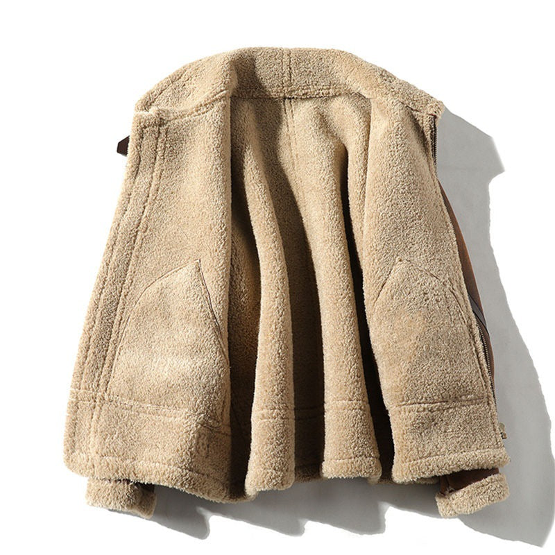 Men's fleece-lined suede jacket — detail view