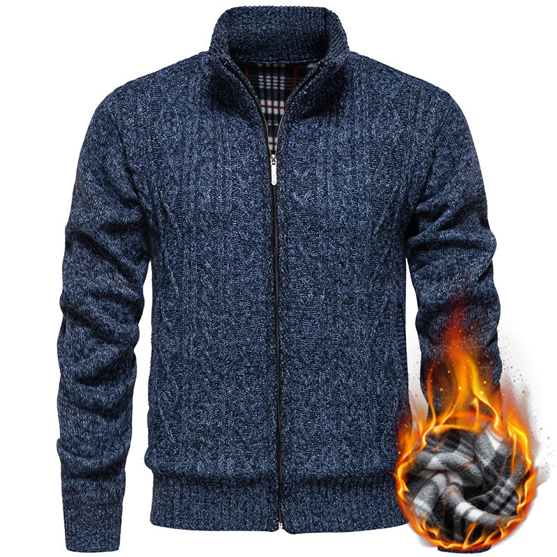 Men's chunky cable stand-collar cardigan — alternate view