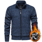 Men's chunky cable stand-collar cardigan — alternate view