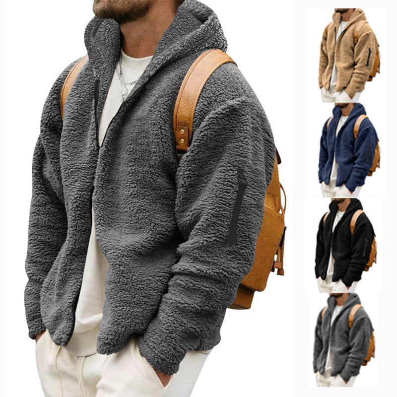 Men's double-sided velvet hooded jacket