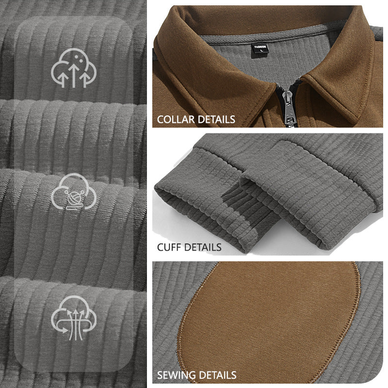 Men's embroidered lapel knit sweatshirt — detail view