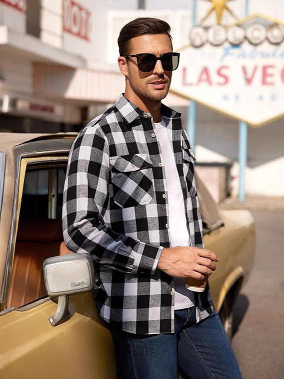 Men's checked long sleeve shirt — additional view