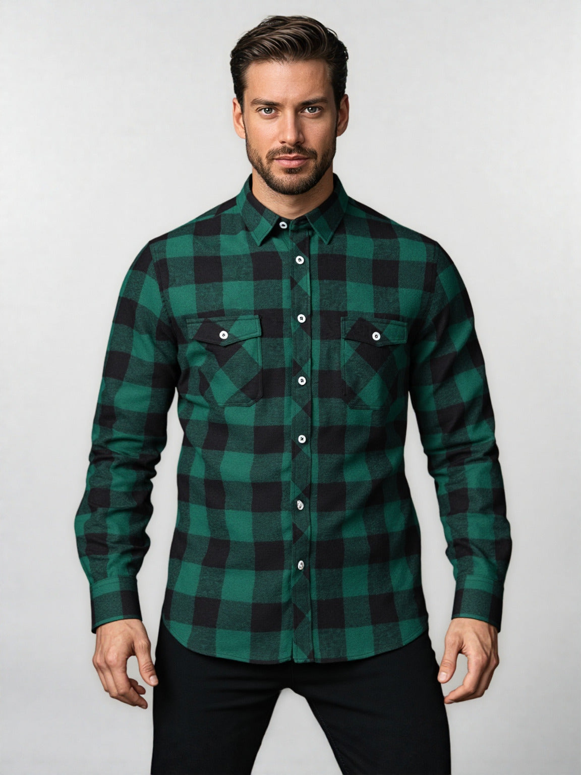 Men's checked long sleeve shirt — alternate view