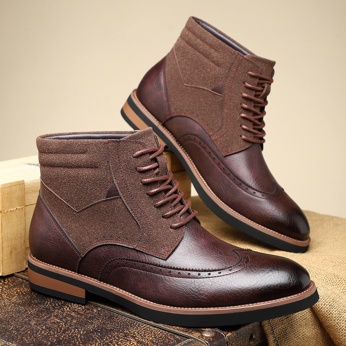 Men's leather suede brogue boots — additional view