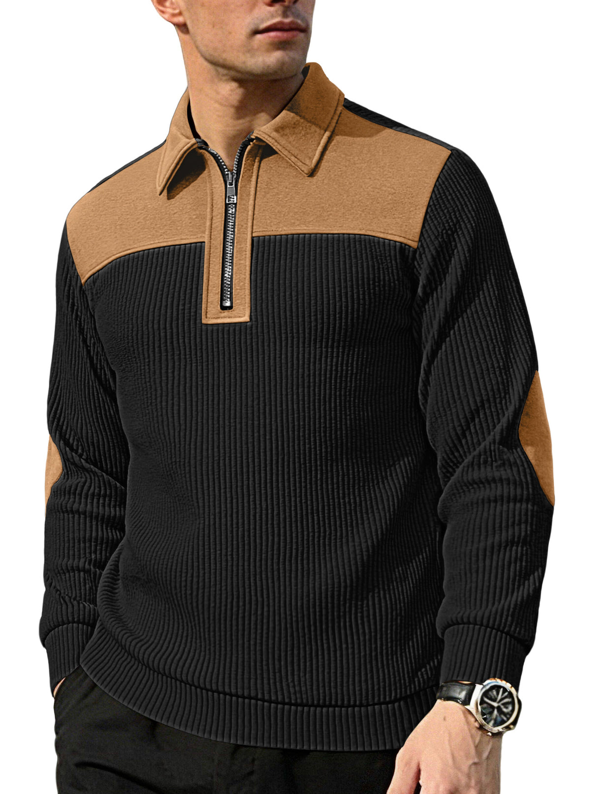 Men's embroidered lapel knit sweatshirt — additional view