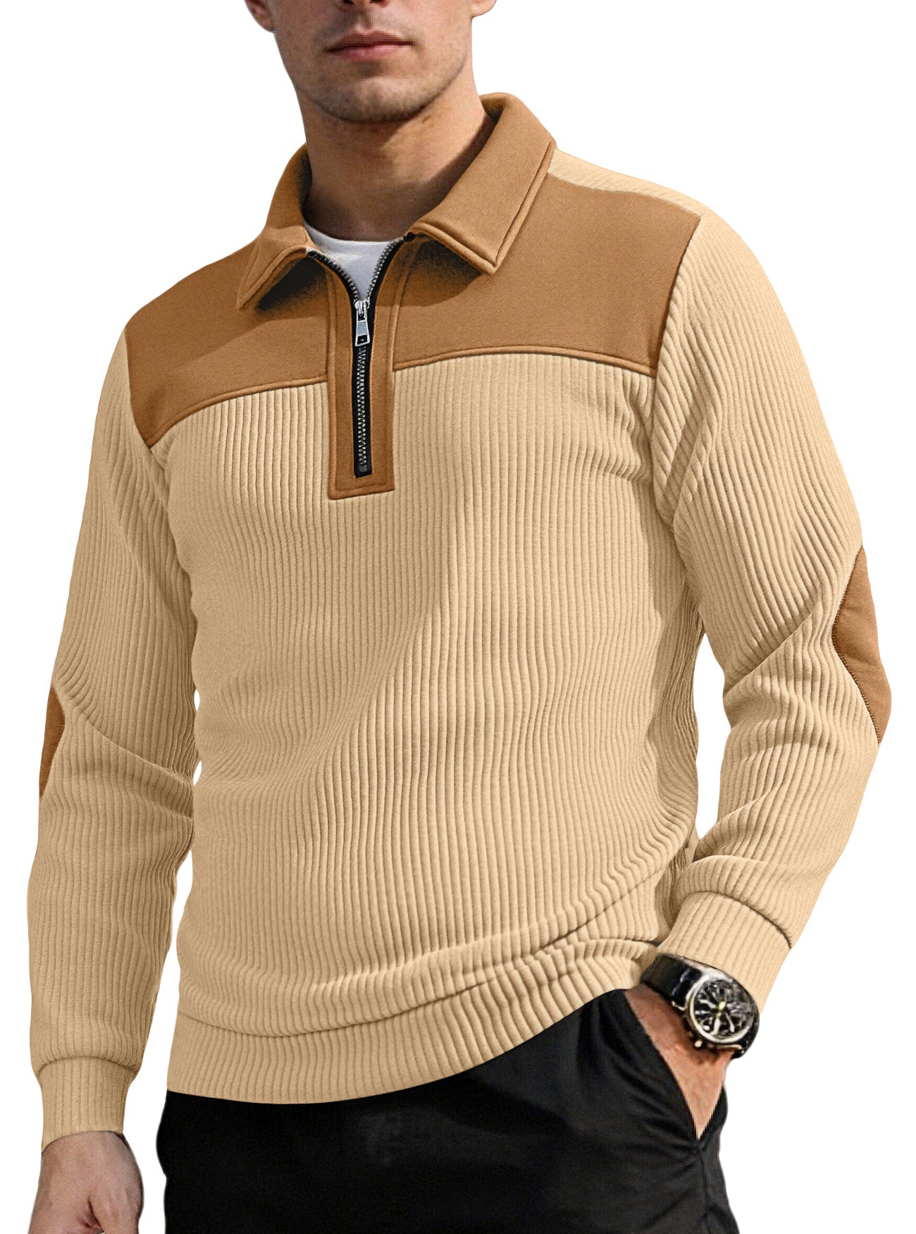 Men's embroidered lapel knit sweatshirt — additional view