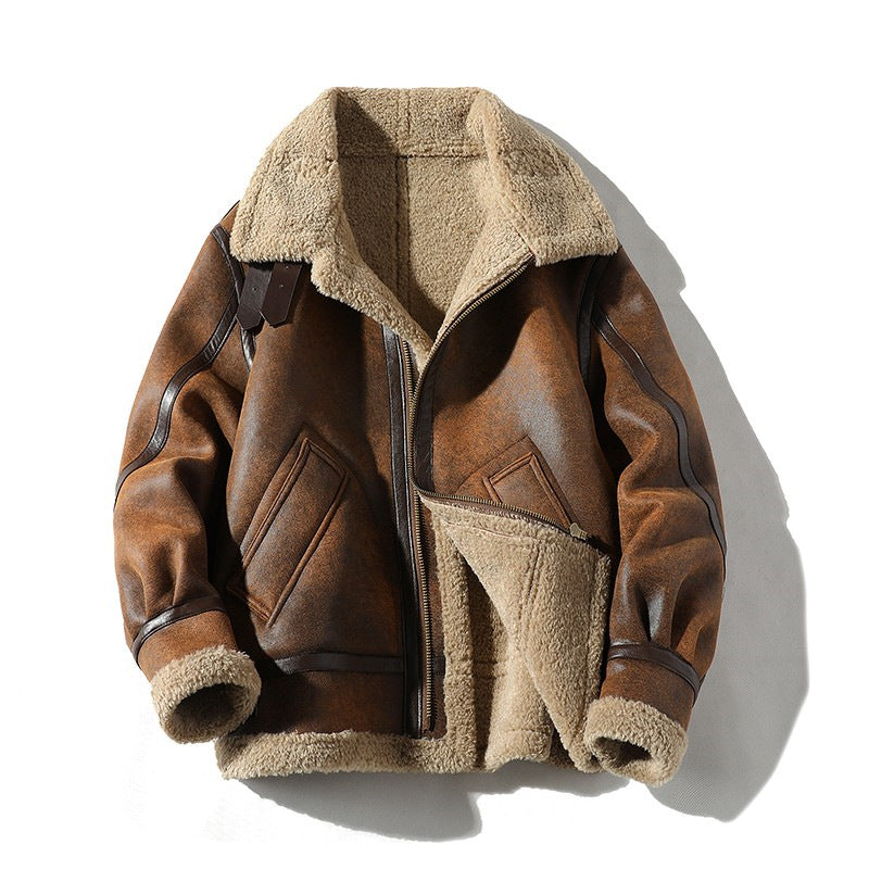 Men's fleece-lined suede jacket