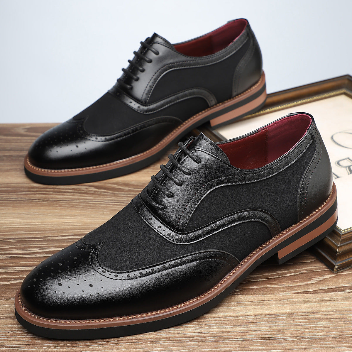 Men's brogue oxford dress shoes in black — additional view