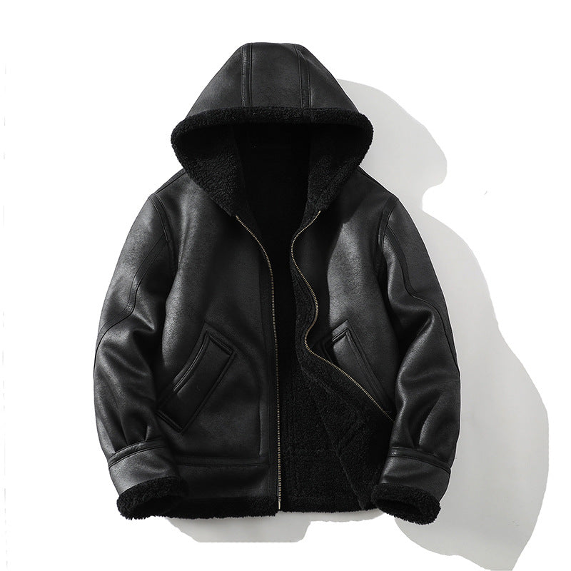 Men's zip-up sherpa-lined hooded jacket in black — additional view