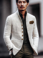 Men's stand-collar button jacket