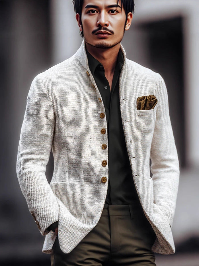 Men's stand-collar button jacket