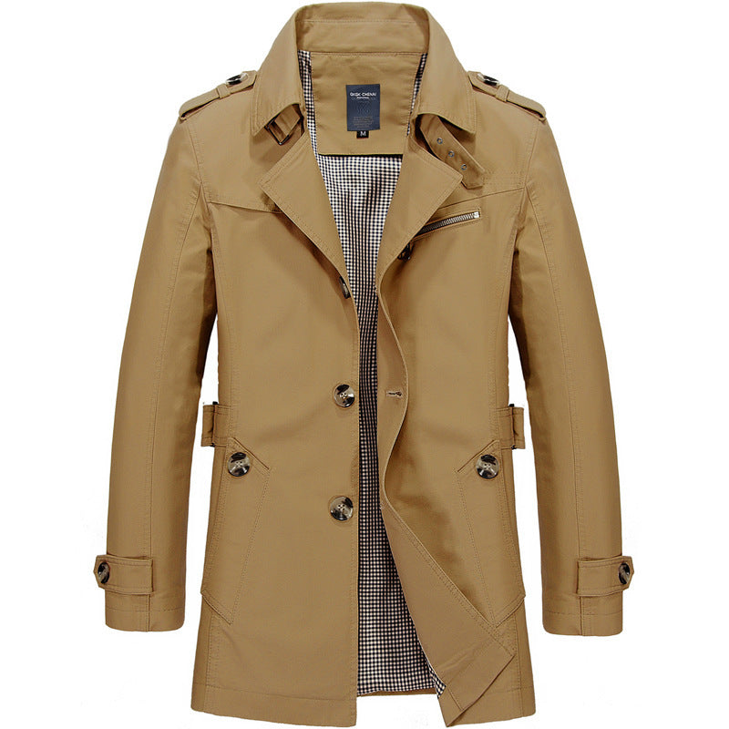 Men's mid-length cotton casual jacket — detail view
