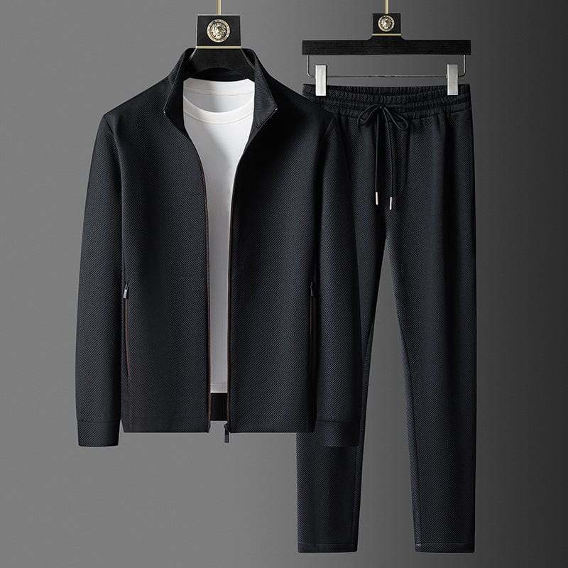 Men's two-piece zip tracksuit set in schwarz