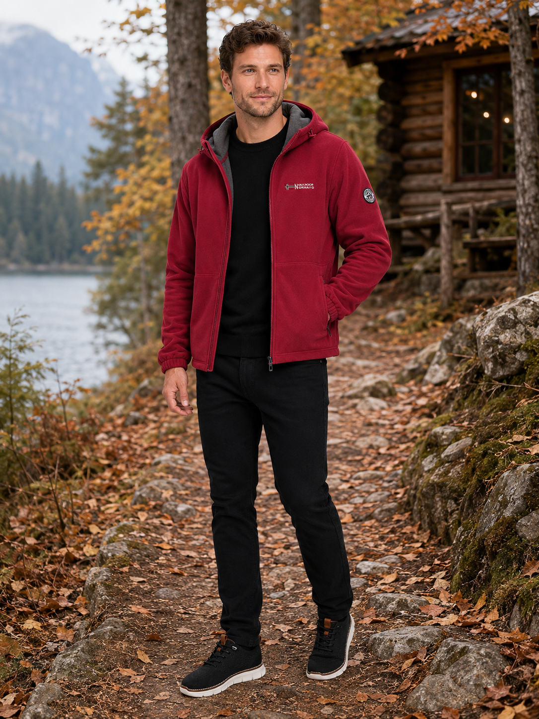 Men's windproof hooded fleece jacket — additional view