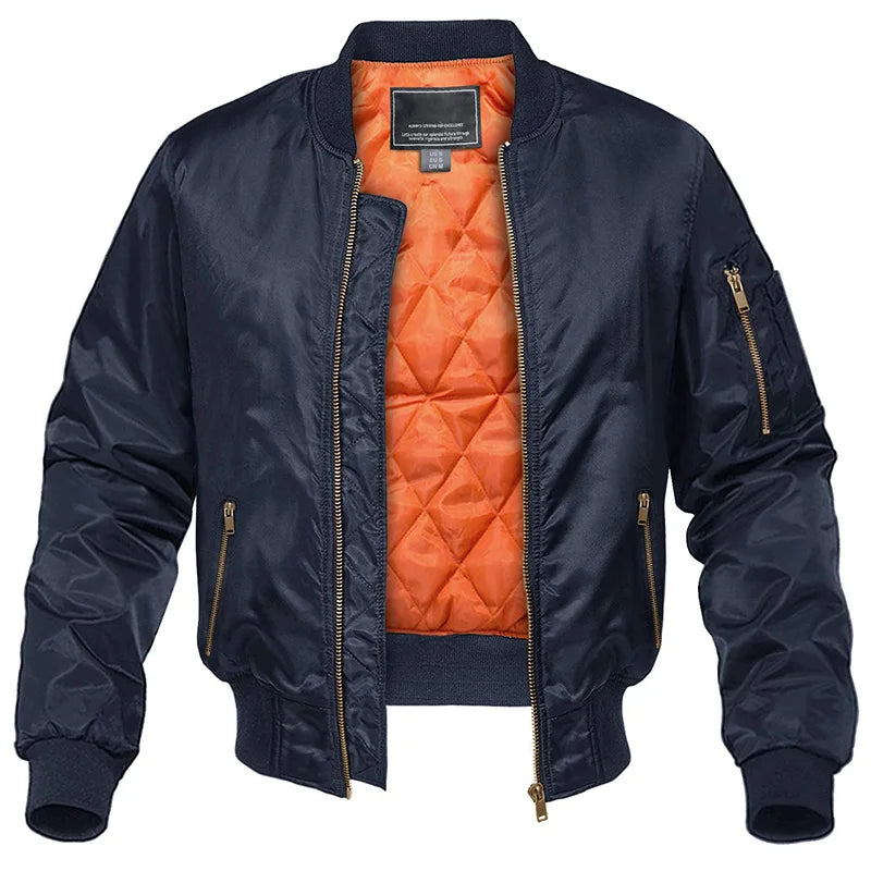 Men's padded harrington bomber jacket in navy blue — alternate view