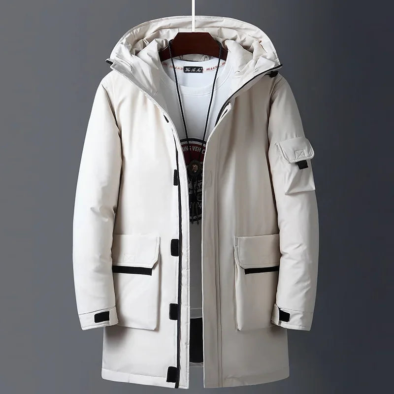Men's insulated hooded winter parka in cream