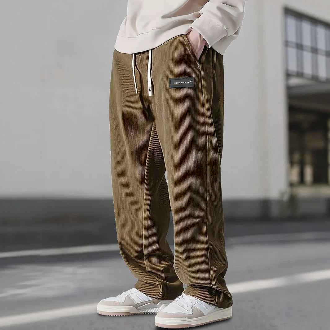 Men's corduroy drawstring sweatpants in brown — additional view