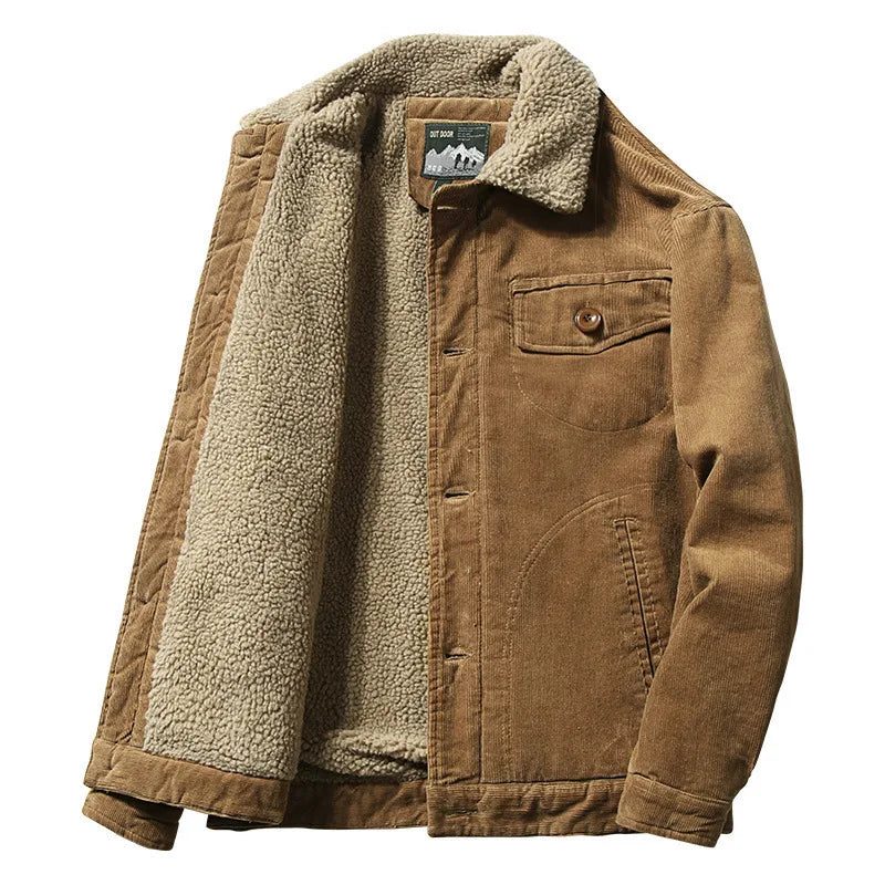 Men's sherpa-lined rugged work jacket in coffee