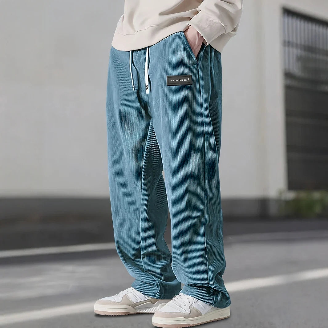 Men's corduroy drawstring sweatpants in blue — additional view