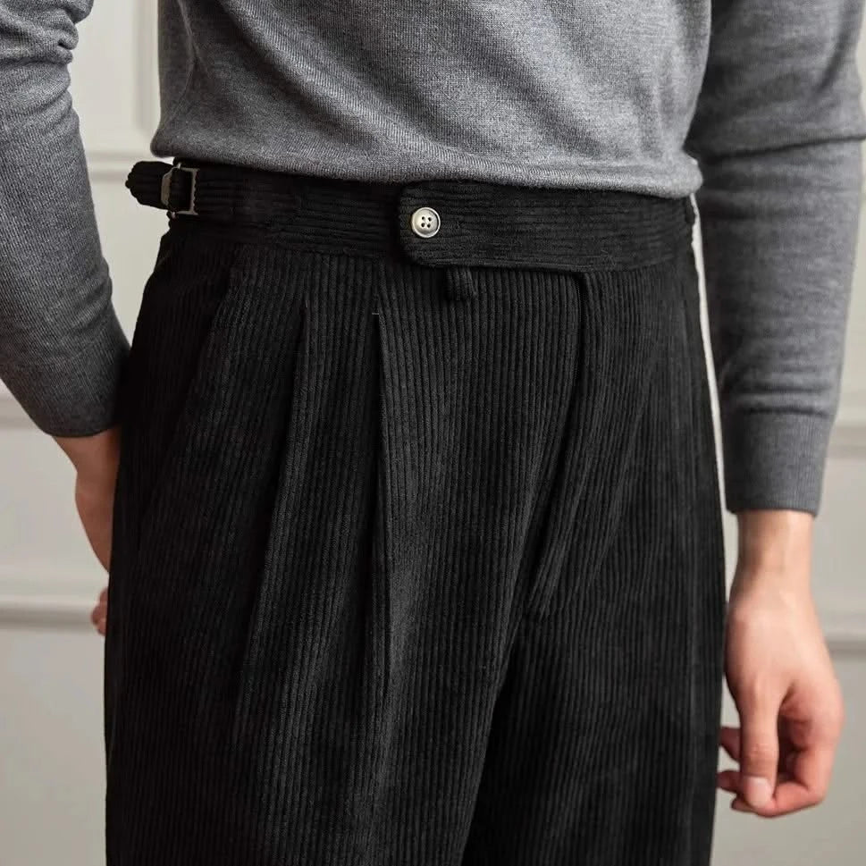 Men's high-waisted corduroy trousers in black — additional view