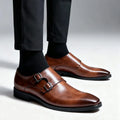 Men's monk strap leather loafers in brown