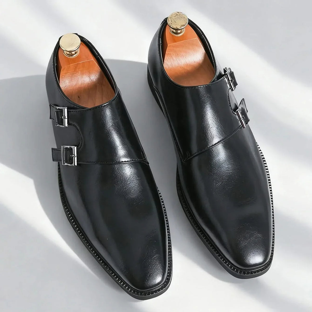 Men's monk strap leather loafers in black — additional view