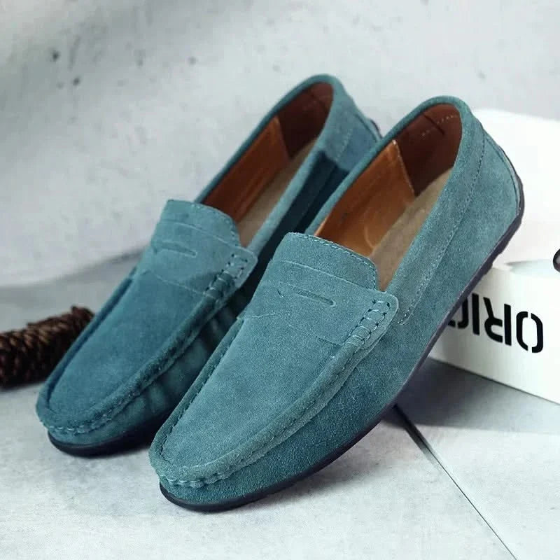 Men's suede penny loafers in teal — additional view