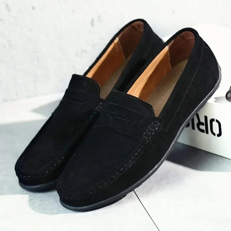 Men's suede penny loafers in black — additional view