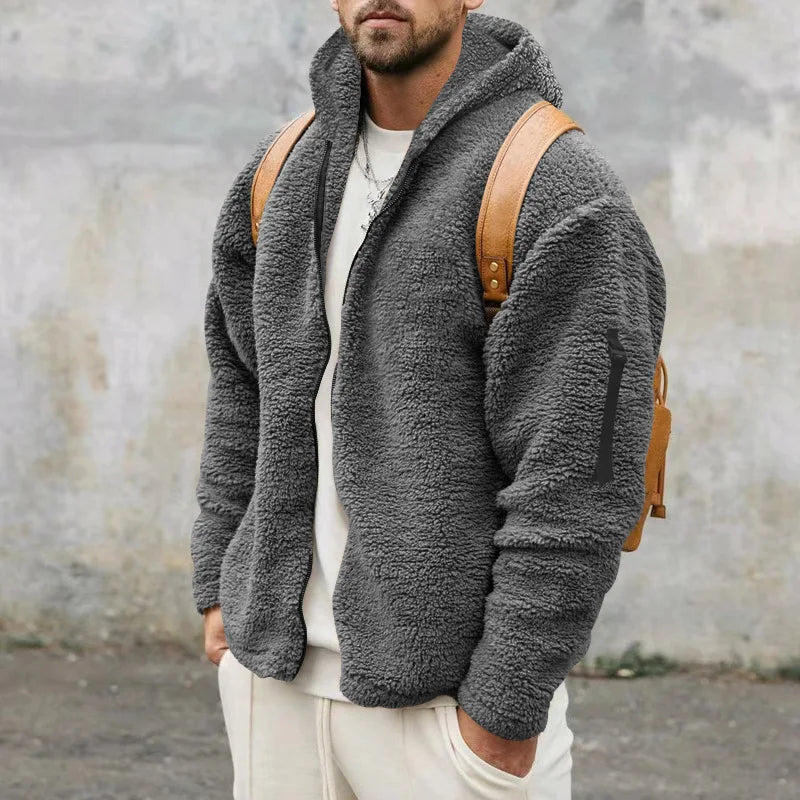 Men's zip-up relaxed-fit hooded jacket in dark gray — additional view
