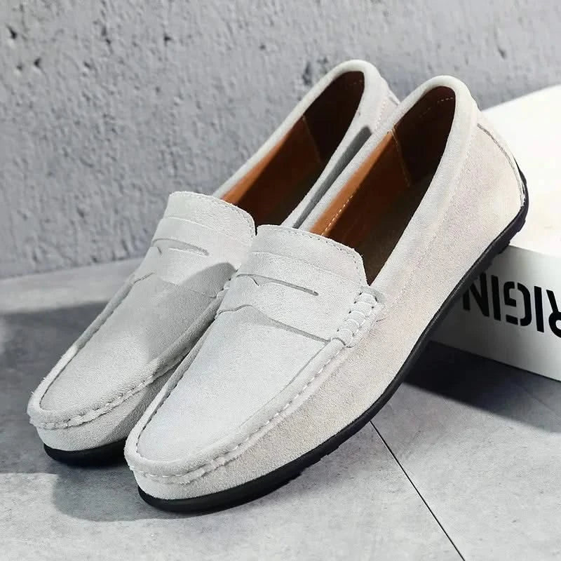 Men's suede penny loafers in white — additional view