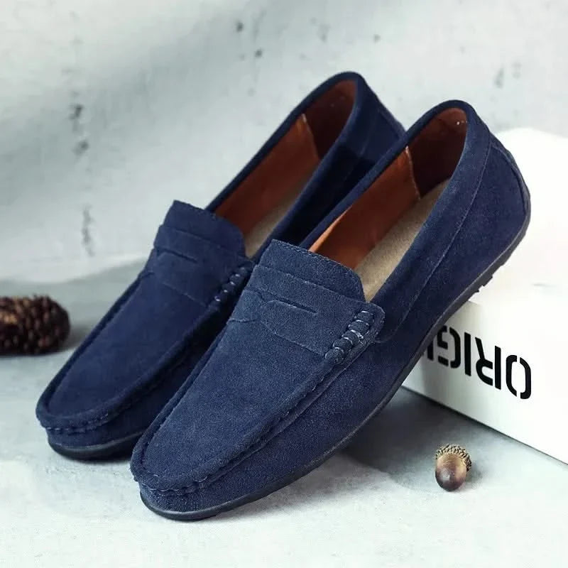 Men's suede penny loafers in navy — additional view