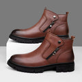 Men's side-zip leather boots in brown
