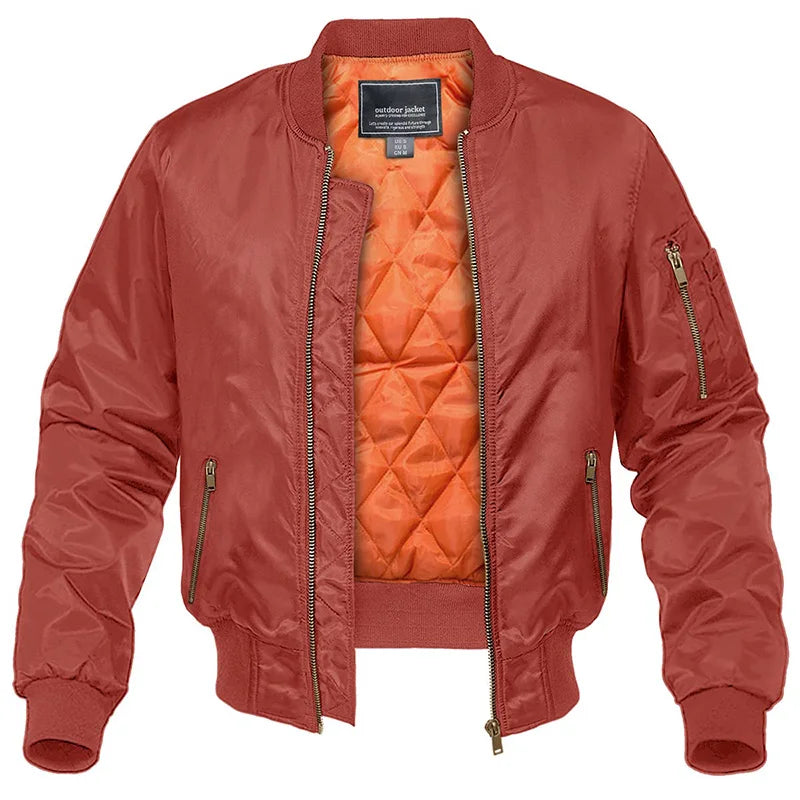 Men's padded harrington bomber jacket in orange — additional view
