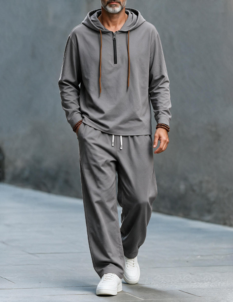 Men's zip-up hooded long sleeve top in grey