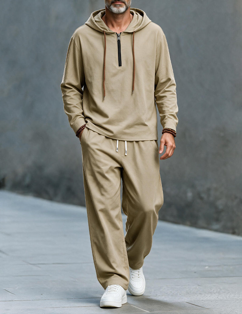 Men's zip-up hooded long sleeve top in khaki — additional view