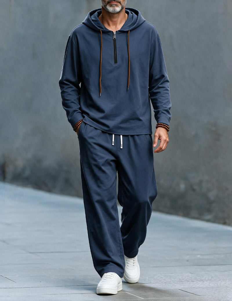 Men's zip-up hooded long sleeve top in navy — additional view