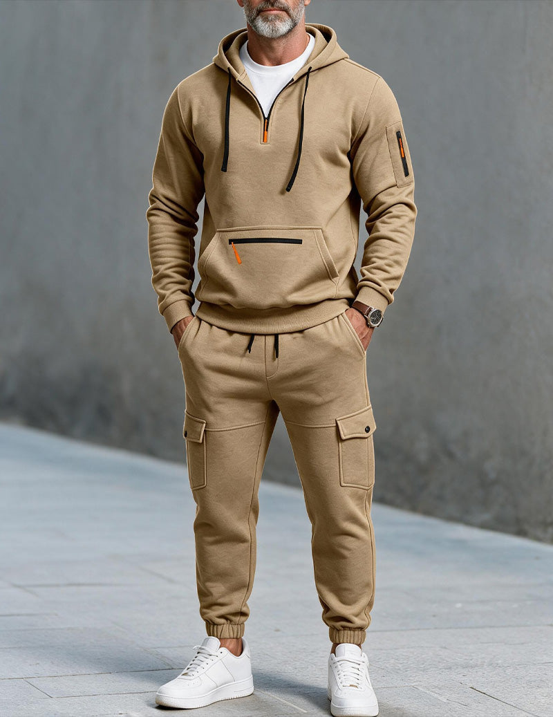 Men's color block half-zip joggers in camel — additional view