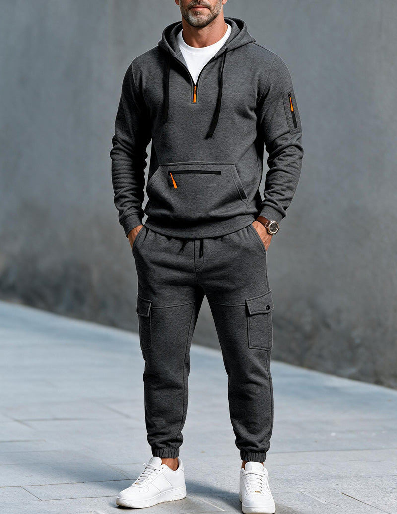 Men's color block half-zip joggers in dark grey — additional view