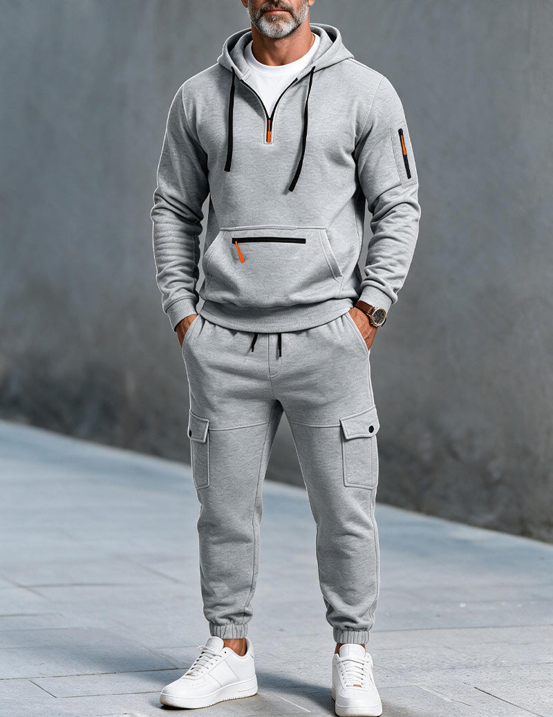 Men's color block half-zip joggers in light grey — additional view