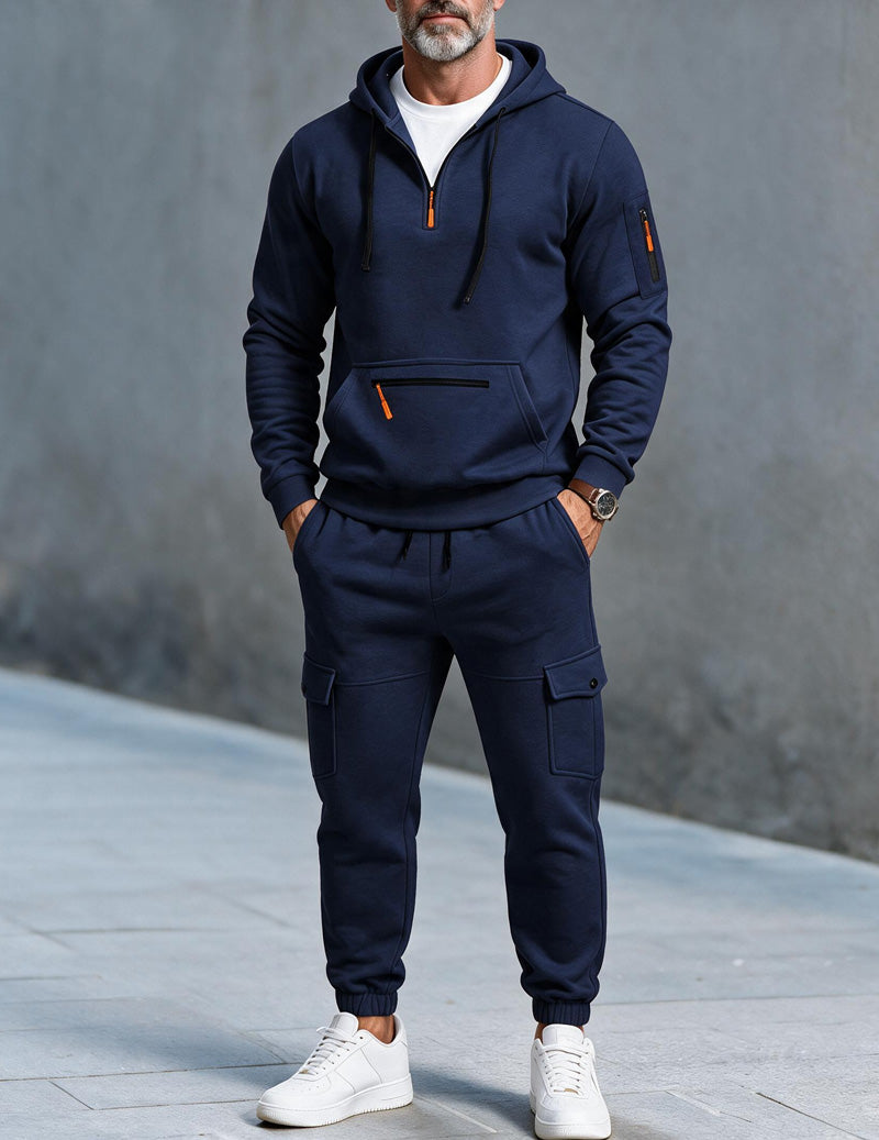 Men's color block half-zip joggers in navy blue