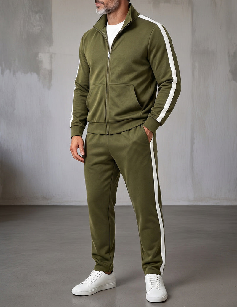 Men's two-piece track jacket set in army green — additional view