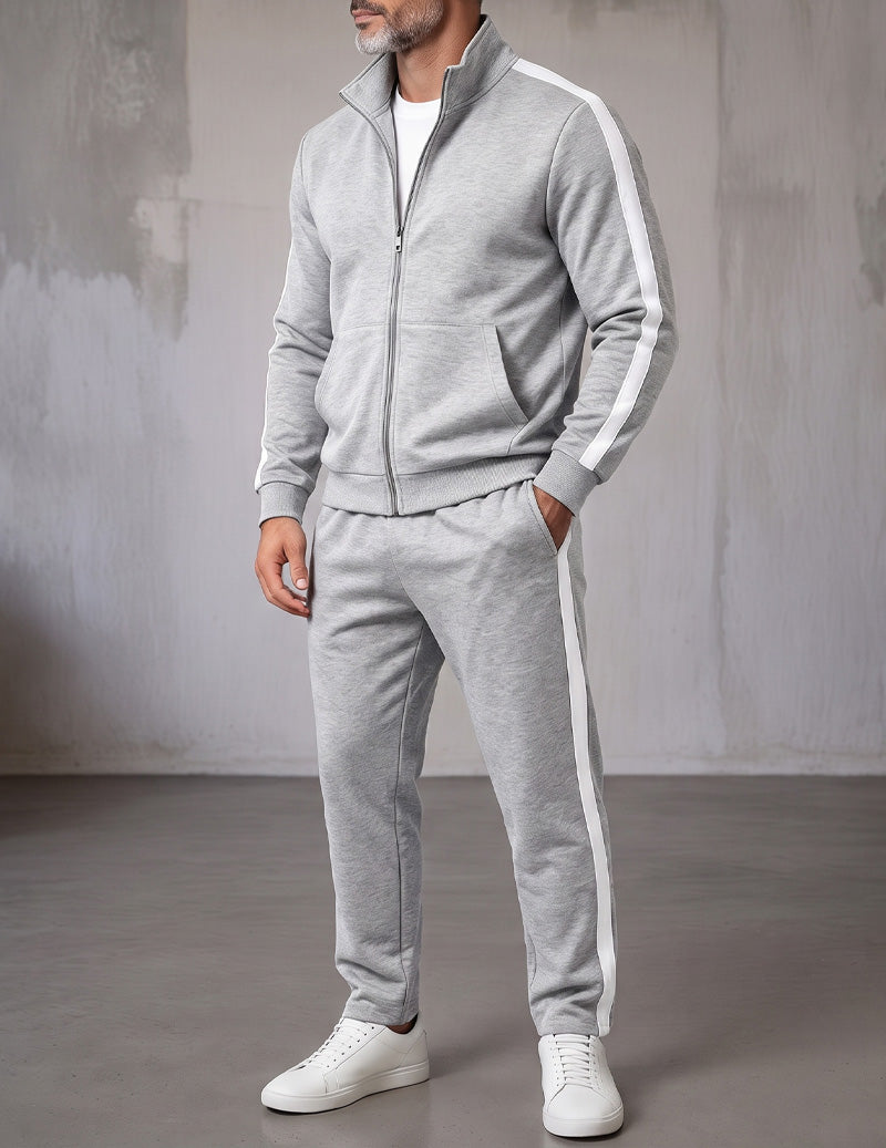Men's two-piece track jacket set in light grey — additional view