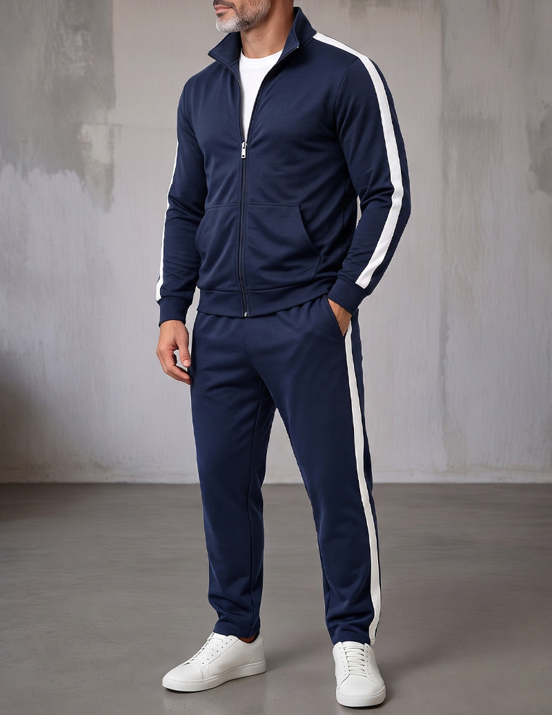 Men's two-piece track jacket set in navy blue — alternate view