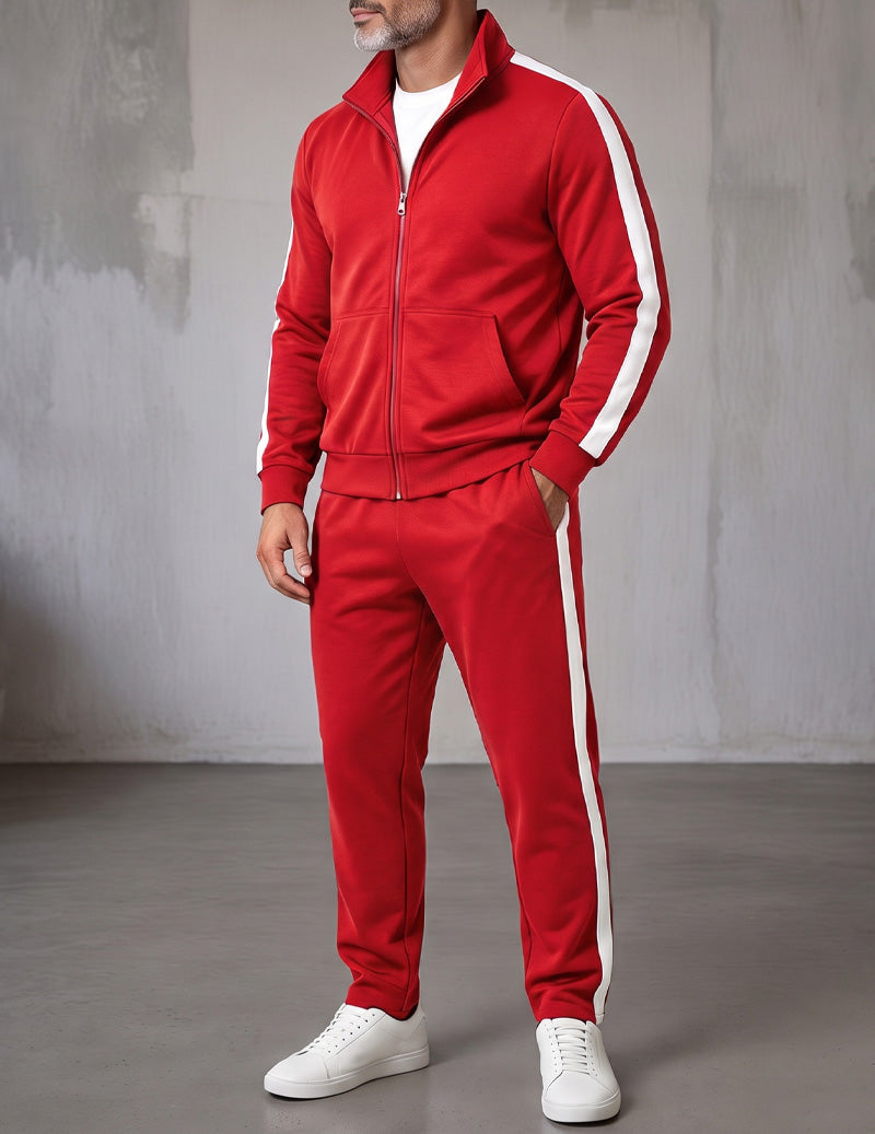 Men's two-piece track jacket set in red — detail view