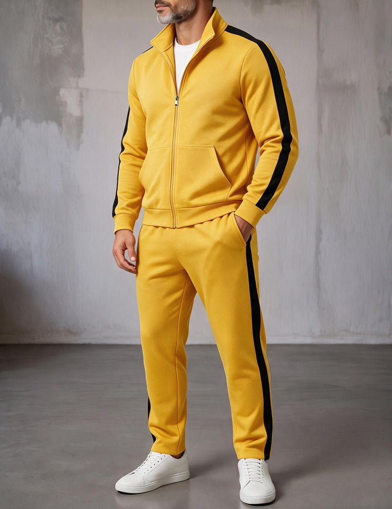 Men's two-piece track jacket set in yellow — additional view
